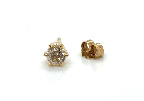 Diamond Single Stud Earring Mined .20ct RBC 6 Prong 14K Yellow Gold