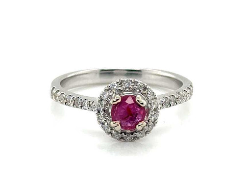 Ruby Diamond Engagement Ring 1cttw Halo 14K White Gold Brand New July Birthstone