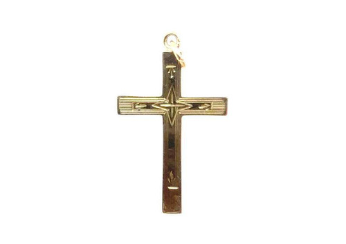 Art Deco Engraved Cross Pendant Necklace Yellow Gold Original 1930's-1940's
