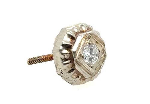 Art Deco Single Diamond Stud Earring Old European 14K Mined Screwback Original 1930's