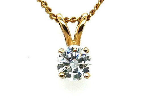 Diamond Solitaire Buttercup Pendant .36ct Mined Round Brilliant 14K Yellow Gold