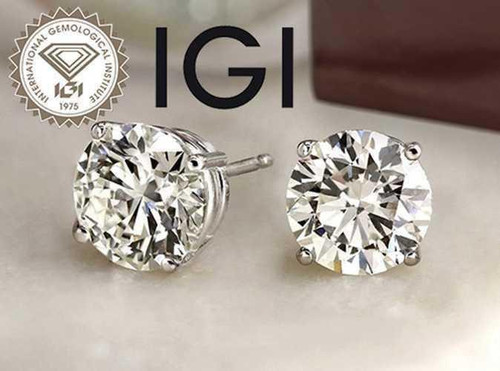Diamond Stud Earrings 4 Carat Lab Grown IGI Certified D VVS2 Ideal 4ct 14K 4 Prong White Gold