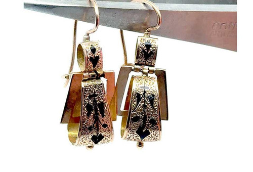 Victorian Enamel Dangle Earrings 14K Yellow Gold Original 1860's