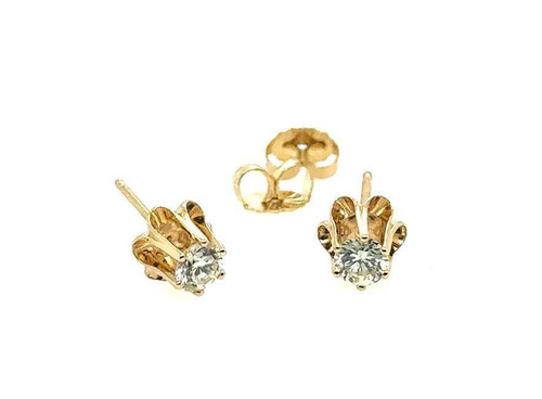 Diamond Stud Buttercup Earrings .50ct Round Brilliant H VVS 14K Yellow Gold