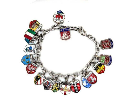 Vintage Danecraft Travel Enamel Charm Bracelet Sterling Silver Europe