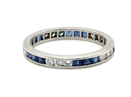 Art Deco Sapphire Diamond Eternity Band Wedding Ring 1.50ct Platinum 1940's