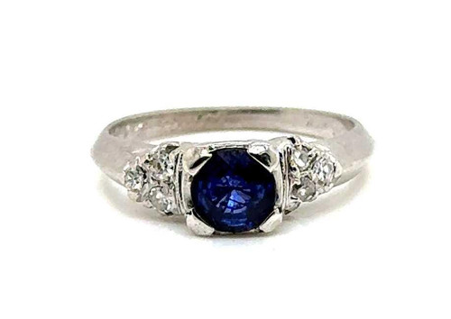  Art Deco Sapphire Diamond Engagement Ring .72ct Antique Platinum KSK 1947 