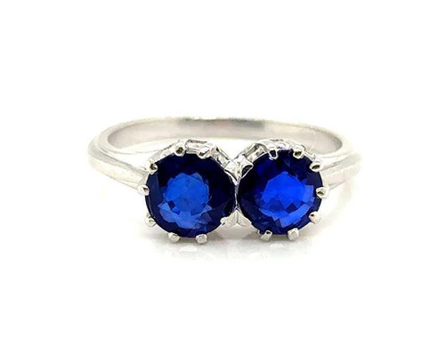 Edwardian 2 Stone Sapphire Ring Platinum 2 Carat Antique 1900s Original