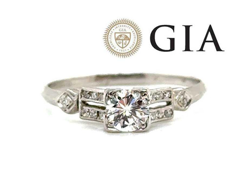 Art Deco .63ct Diamond Ring GIA E VS1 Platinum Antique 1930s Original Mined