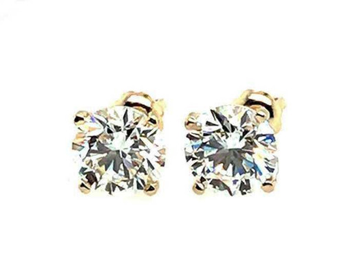  Diamond Stud Earrings 3 Carat Lab Grown D VS1 IGI Ideal Cut 3ct 4 Prong Screwback 14K Yellow Gold 