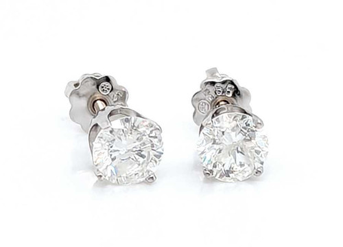 Diamond Stud Earrings 1 Carat 4 Prong 14K White Gold Screwback Mined 1ct