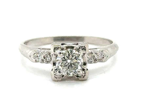 Art Deco Diamond Engagement Ring Mined .80ct Transitional Original 1940's-1950's Platinum