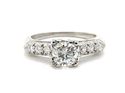 Art Deco Diamond Engagement Ring Mined .87ct Original 1940's-1950's Platinum