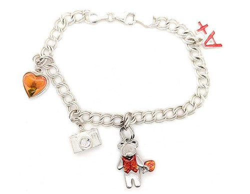 Charm Bracelet Sterling Silver Heart Camera Teddy Bear