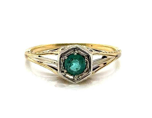 Art Deco Emerald Solitaire Engagement Ring .26ct Rare 18K Yellow Gold Original 1910's-1920's Art Deco Emerald Solitaire Engagement Ring .26ct Rare 18K Yellow Gold Original 1910's-1920's