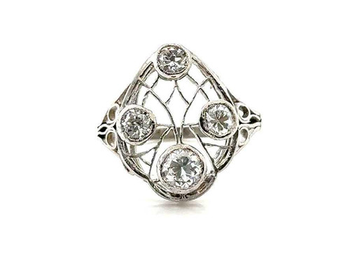  Art Deco Diamond Platinum Cocktail Ring Mined .63ct Filigree Original 1920s 