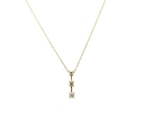  Diamond 3 Stone Journey Pendant Anniversary Mined .25ct Necklace Yellow Gold 