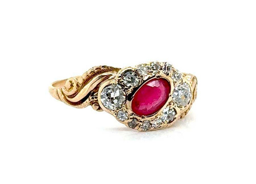  Victorian Ruby Diamond Cocktail Ring 1.35ct Antique Yellow Gold Original 1890's 