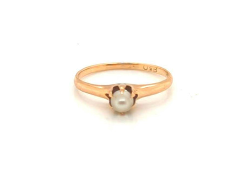  Victorian Pearl Ring Solitaire Natural Original 1890's Antique Otsby Barton 10K 