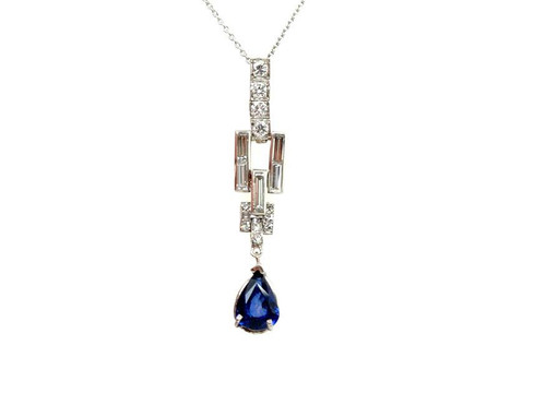  Art Deco Sapphire Pendant Necklace 2.65ct Platinum Original 1920's-1930's 