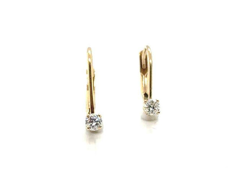  Diamond Solitaire Earrings Mined .15ct Round Brilliant 14K Yellow Gold Leverback 