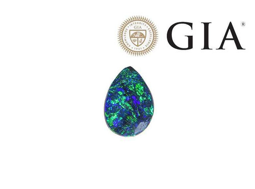 GIA Certified Mined Black Opal Pear Cut Cabochon Gemstone 1.07ct