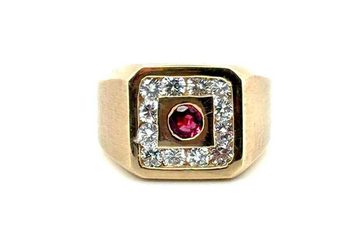  Mens Gem Quality Ruby Diamond Cocktail Ring 1.70ct 18K Yellow Gold 