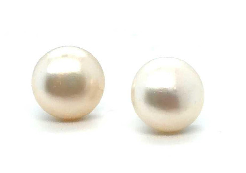 Button Pearl Stud Earrings 11mm 14K Yellow Gold