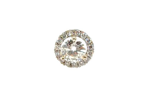 Diamond Halo Single Stud Earring Mined 1/2ct 14K White Gold Pushback .50ct