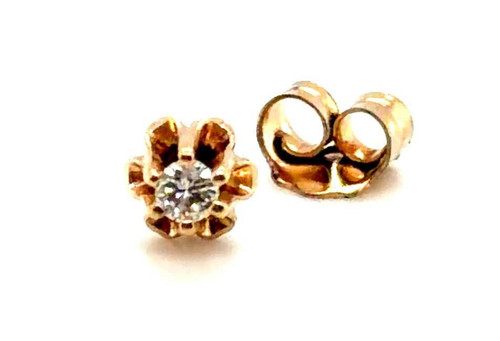 Single Diamond Stud Earring Buttercup Mined RBC 14K Yellow Gold