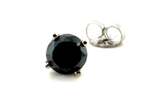  Black Diamond Single Stud Earring RBC Pushback 1ct Size Mined 14K 1 Carat 