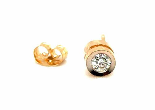  Diamond Bezel Set Single Stud Earring Mined F VS 14K White & Yellow Gold 