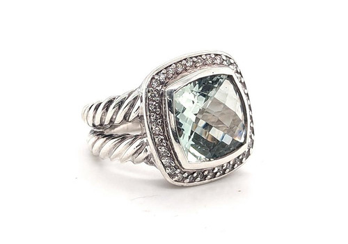  David Yurman Prasiolite Diamond Albion Cable Ring Sterling Silver Size 5 