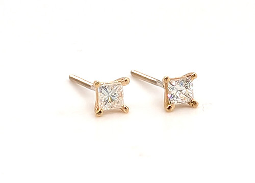 Diamond Stud Earrings Mined .50ct Princess F VVS 14K Gold Screwback