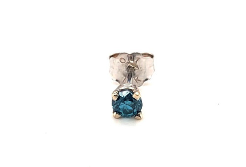  Fancy Blue Diamond Single Stud Earring Mined .14ct 14K White Gold 4 Prong 