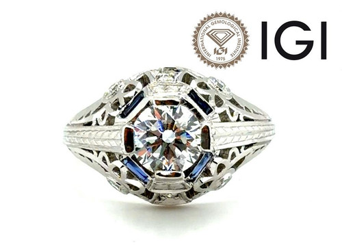 Diamond Sapphire Engagement Ring 1.75ct D VS1 Ideal Cut Platinum IGI Certified