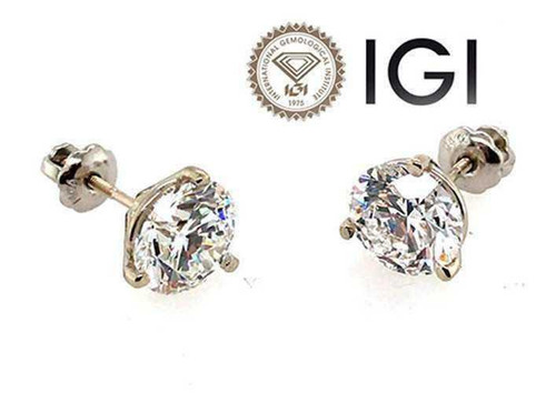 Diamond Stud Earrings 2 Carat D VS1 IGI Certified Lab Grown Ideal 2ct Martini Screwback 14K White Gold