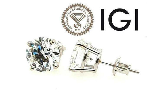 Diamond Stud Earrings 2 Carat D VS1 IGI Certified Lab Grown Ideal 2ct 4 Prong Screwback 14K White Gold