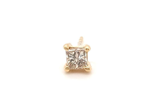 Diamond Single Stud Earring Princess Pushback Mined .18ct I SI2 14K Yellow Gold