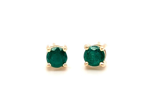  Emerald Stud Earrings .50ct Round 14K Yellow Gold May Birthstone 