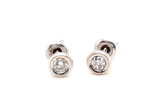  Diamond Bezel Set Stud Earrings Screwback Mined .25ct RBC 14K White Gold 