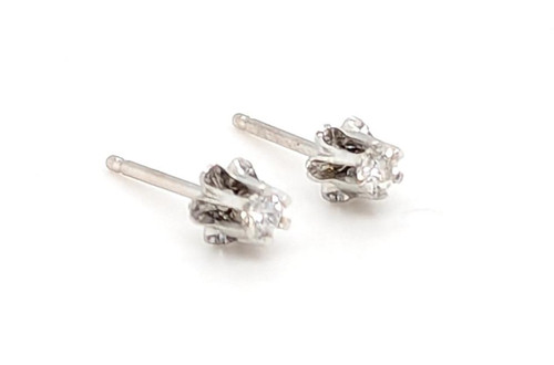  Diamond Stud Buttercup Earrings .10ct Round Brilliant 14K White Gold 