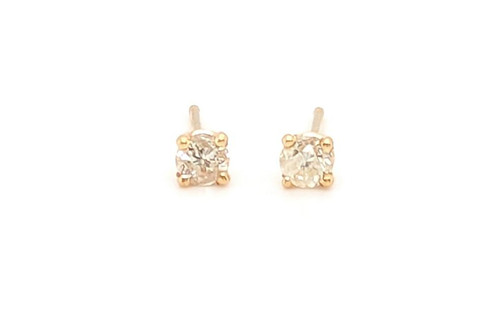 Diamond Stud Earrings Natural Mined Round .25ct 4 Prong Pushback 14K Yellow Gold