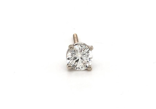  Diamond Single Stud Earring RBC Screwback Mined 1/3 Carat 14K White Gold 
