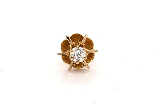 Starburst Diamond Stud Single Earring Mined 1/8ct Round Brilliant 14K Yellow Gold