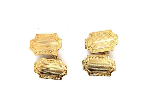 Art Deco Mens Cufflinks Hand Engraved Yellow Gold Filled Parks Bros & Rogers 