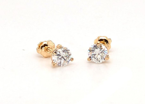 Diamond Stud Earrings 1.00 Carat D-E VVS-VS Ideal 14K Yellow Gold 1ct Martini Screwback