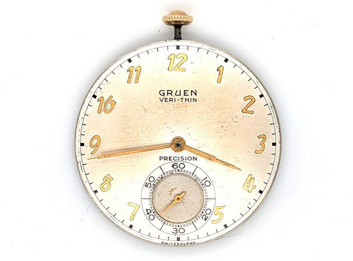  Gruen Veri Thin Pocket Watch Movement 17 Jewel Size 1940's 