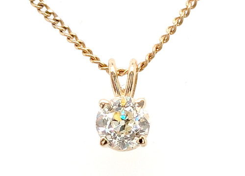 Art Deco Diamond Necklace Pendant I-J VS Old European .40ct 14K Yellow Gold