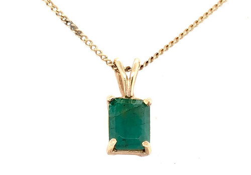  Emerald Solitaire Pendant Necklace 1.80ct May Birthstone 14K Yellow Gold Emerald Cut 